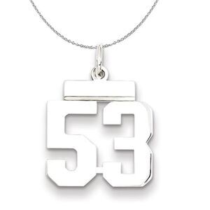 Silver, Athletic Collection, Small Polished Number 53 Necklace - 24 In